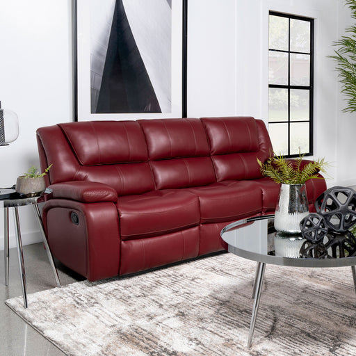 Camila Upholstered Motion Reclining Sofa Red Faux Leather - All Brands Furniture (NJ)
