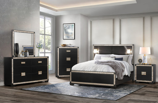 Blake Black-Gold Bed With Lamps-Dresser-Mirror And Nightstand - All Brands Furniture (NJ)