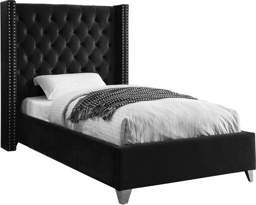 Aiden Black Velvet Twin Bed - All Brands Furniture (NJ)
