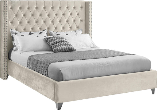 Aiden Cream Velvet Queen Bed - All Brands Furniture (NJ)