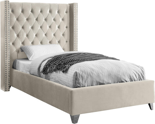 Aiden Cream Velvet Twin Bed - All Brands Furniture (NJ)