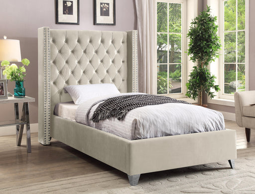 Aiden Cream Velvet Twin Bed - All Brands Furniture (NJ)