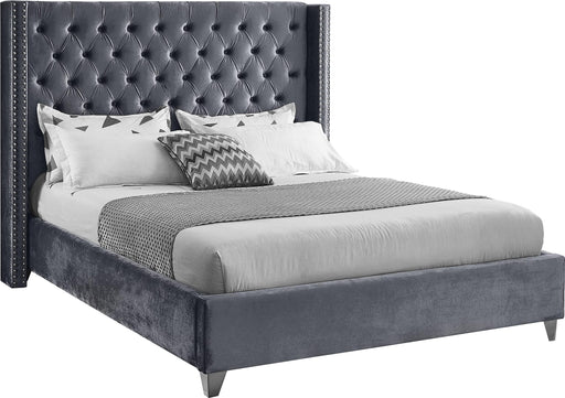 Aiden Grey Velvet Queen Bed - All Brands Furniture (NJ)