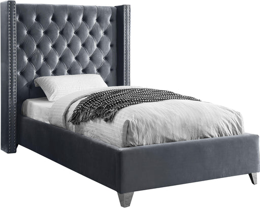 Aiden Grey Velvet Twin Bed - All Brands Furniture (NJ)