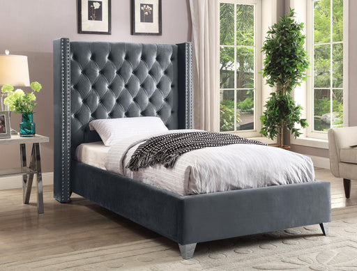 Aiden Grey Velvet Twin Bed - All Brands Furniture (NJ)