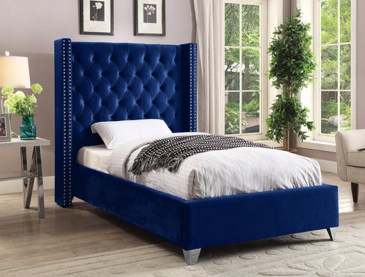 Aiden Navy Velvet Twin Bed - All Brands Furniture (NJ)