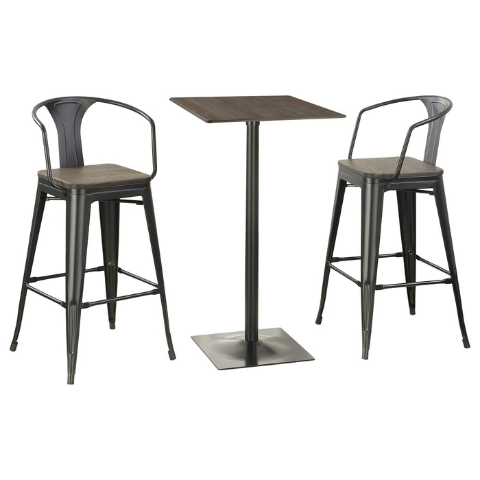 Cavalier 3-piece Square Bar Table Set Dark Elm and Black - All Brands Furniture (NJ)
