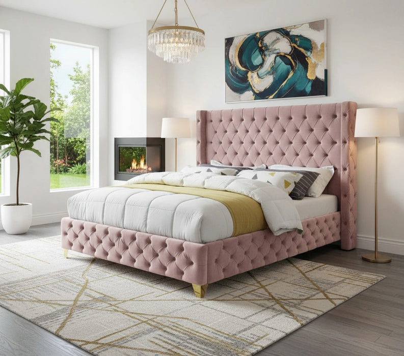 Savan Pink Velvet Queen Bed
