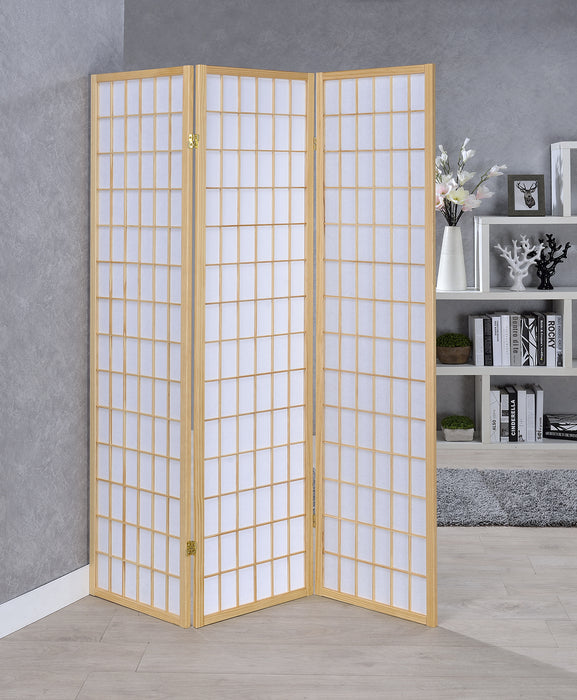 Carrie 3-panel Folding Screen Natural and White - All Brands Furniture (NJ)