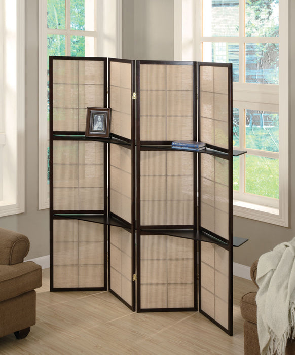 Iggy 4-panel Folding Screen with Removable Shelves Tan and Cappuccino - All Brands Furniture (NJ)