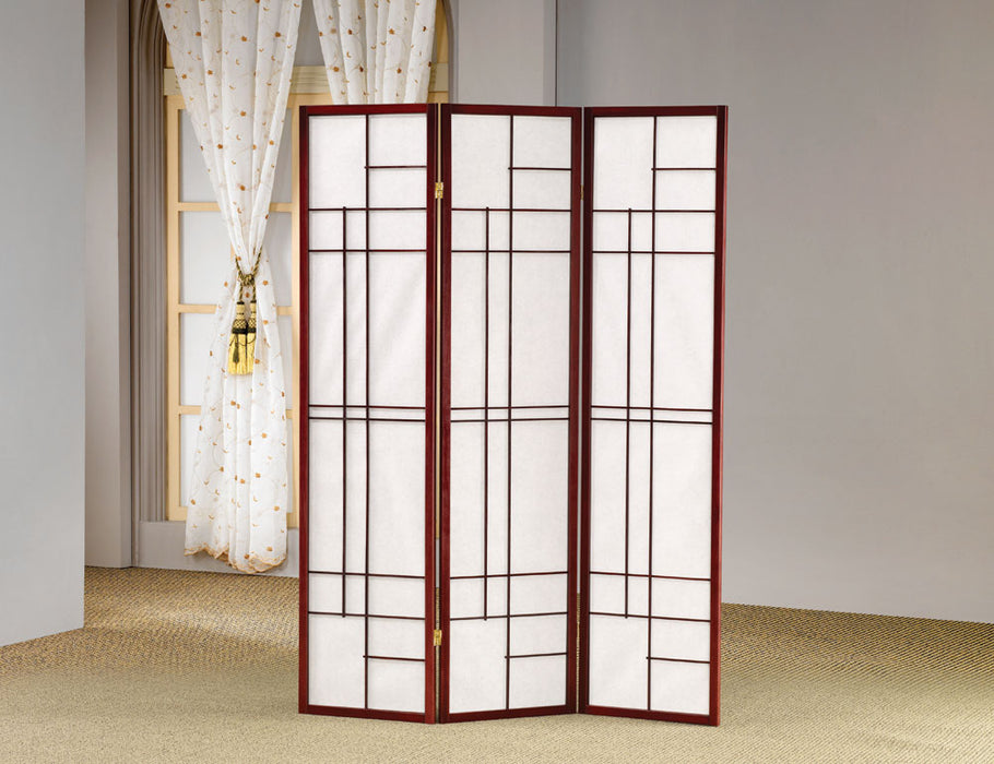Katerina 3-panel Folding Floor Screen White and Cherry - All Brands Furniture (NJ)