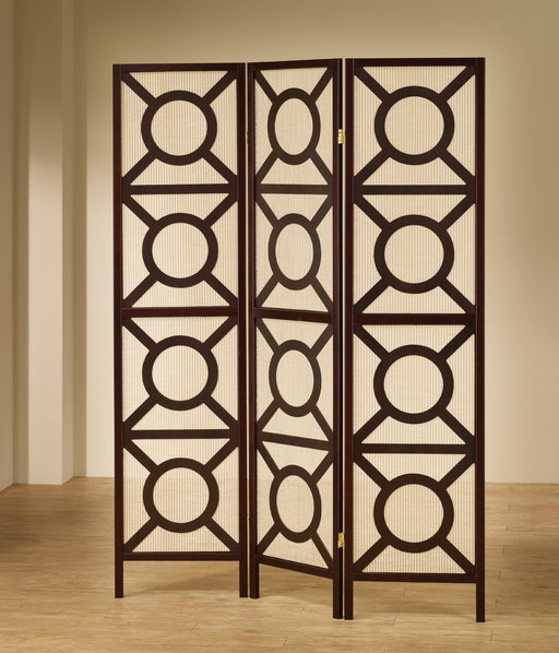 Vulcan 3-panel Geometric Folding Screen Tan and Cappuccino - All Brands Furniture (NJ)