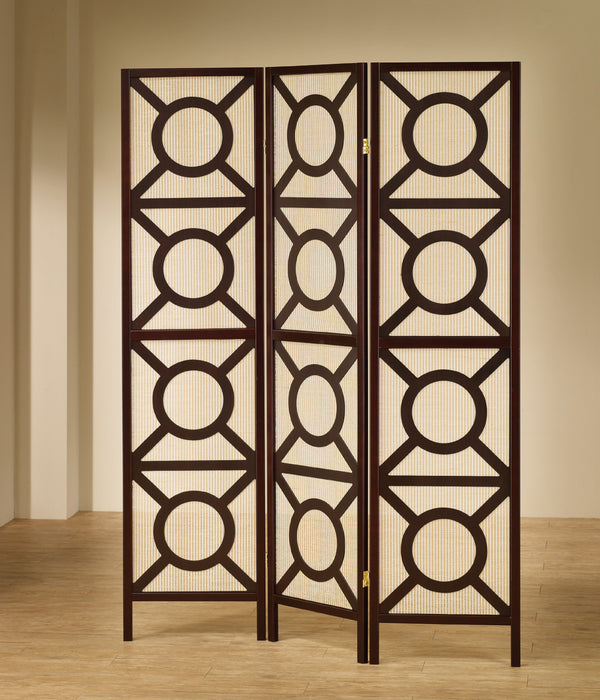 Vulcan 3-panel Geometric Folding Screen Tan and Cappuccino - All Brands Furniture (NJ)