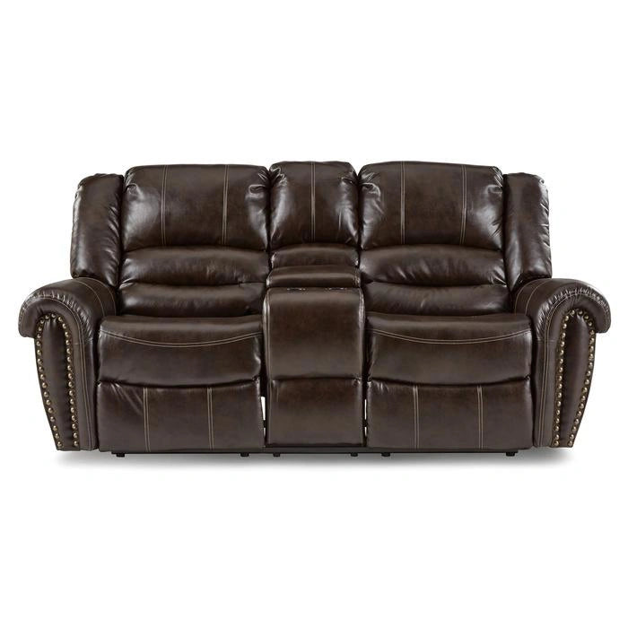 Center Hill Double Glider Reclining Loveseat w/ Center Console in Dark Brown 9668BRW-2
