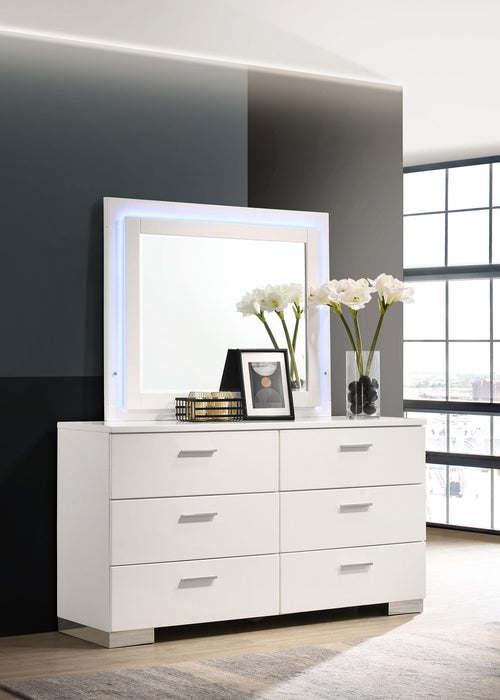 Felicity 6-drawer Dresser with LED Mirror White High Gloss - All Brands Furniture (NJ)