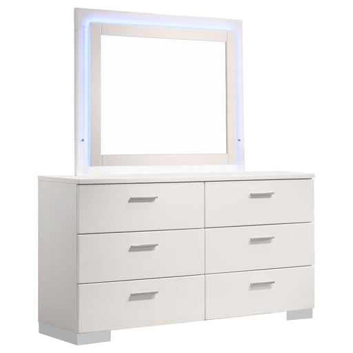Felicity 6-drawer Dresser with LED Mirror White High Gloss - All Brands Furniture (NJ)