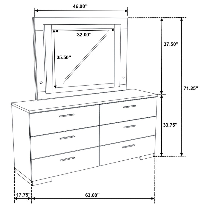 Felicity 6-drawer Dresser with LED Mirror White High Gloss - All Brands Furniture (NJ)