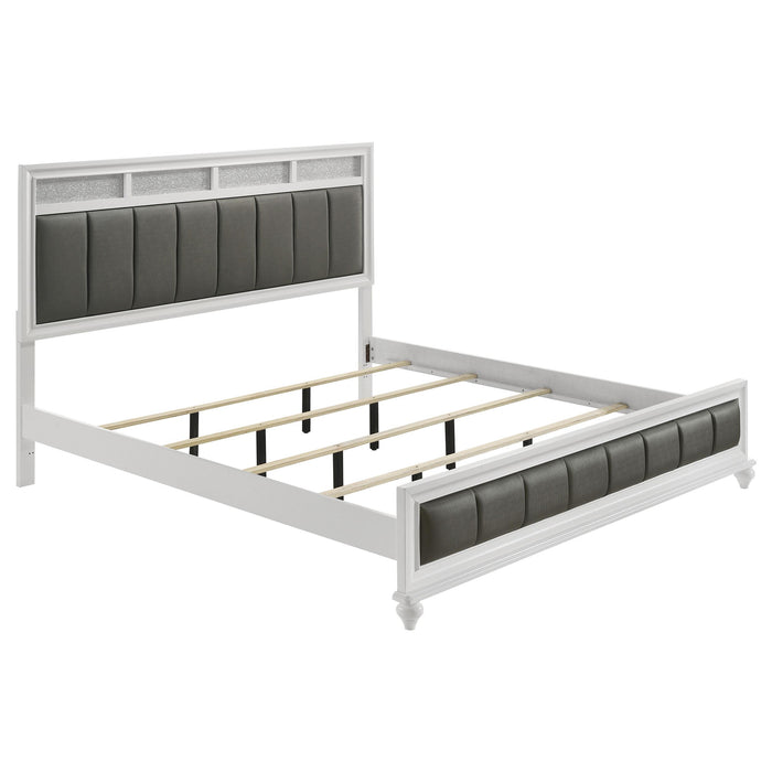 Barzini California King, E.King, & Queen Upholstered Panel Bed White - All Brands Furniture (NJ)