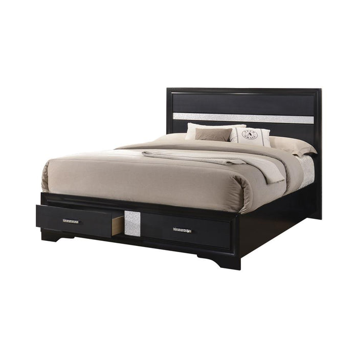 Miranda California King. E.King, & Queen 2-drawer Storage Bed Black & White - All Brands Furniture (NJ)