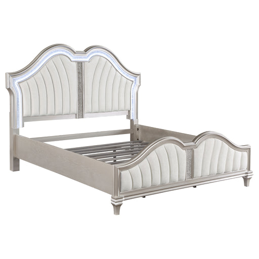Evangeline Tufted Upholstered Platform Bed Ivory and Silver Oak image