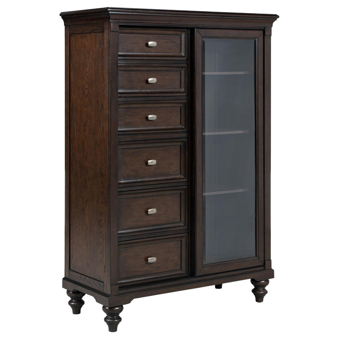 Andover 6-drawer Tempered Glass Door Chest Dark Oak - All Brands Furniture (NJ)