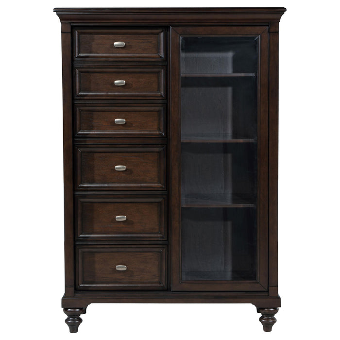 Andover 6-drawer Tempered Glass Door Chest Dark Oak - All Brands Furniture (NJ)