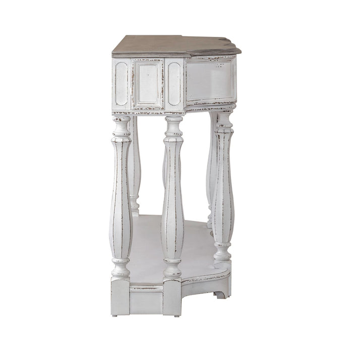 Magnolia Manor 56 Inch Hall Console Table in Antique White Base w/ Weathered Bark Tops image