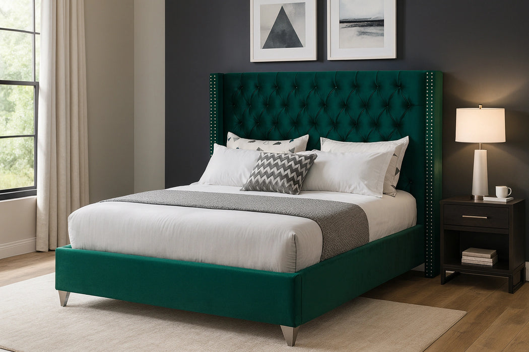 Aiden Green Velvet Queen Bed