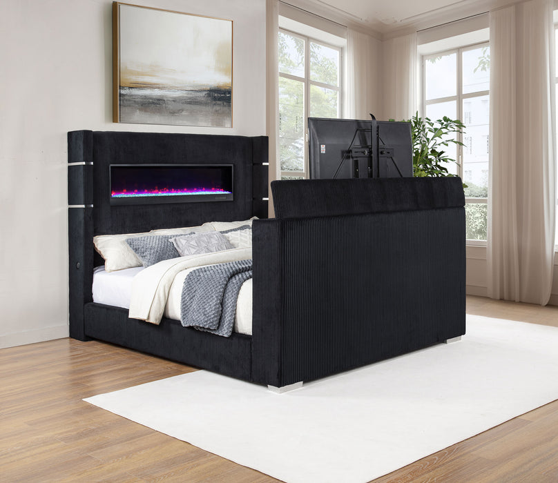 Tisdall Wingback TV Bed with Flame Visualizer - All Brands Furniture (NJ)
