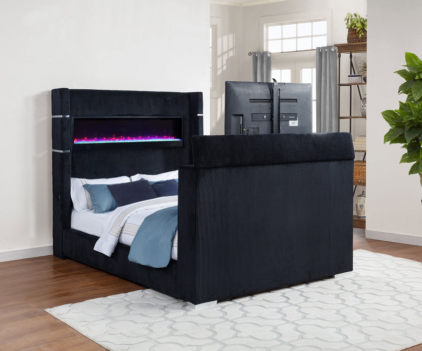 Tisdall Wingback TV Bed with Flame Visualizer - All Brands Furniture (NJ)