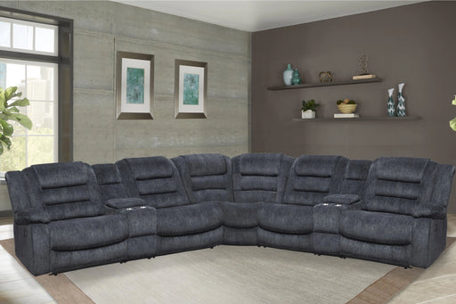 Parker Living Bolton - Misty Storm 7 Piece Modular Reclining Sectional and Entertainment Console