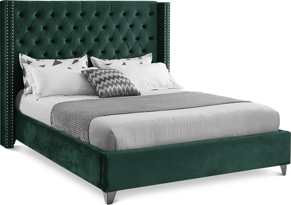 Aiden Green Velvet Queen Bed