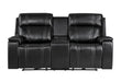 U8880 Black Leather Power Console Reclining Loveseat with Cooler