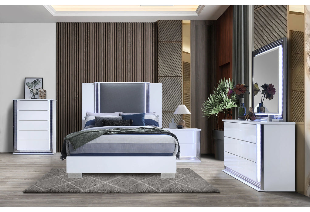 Ylime Smooth White Nightstand with LED