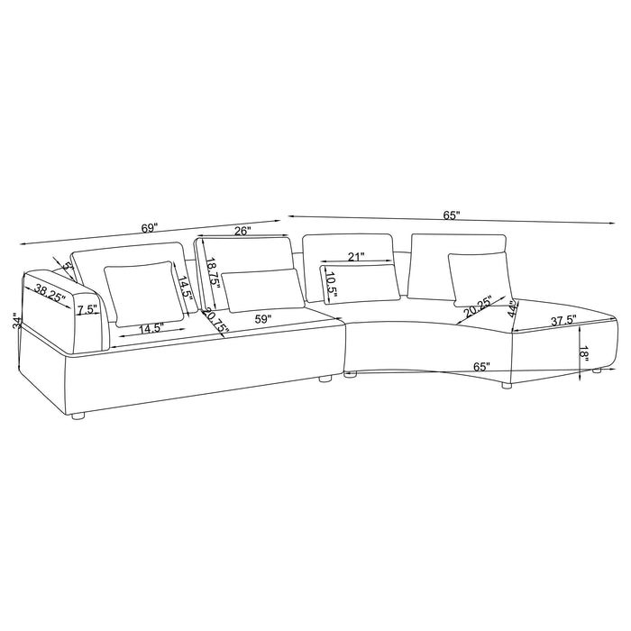 Toscano 134-inch Upholstered Sectional Sofa Grey - All Brands Furniture (NJ)