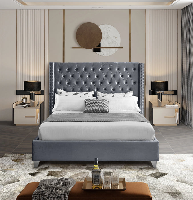 Aiden Grey Velvet Queen Bed