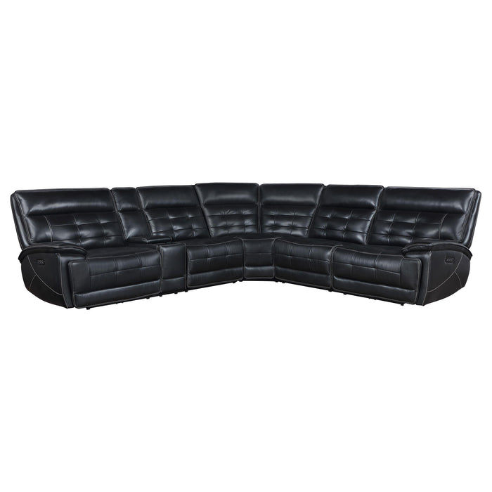 Hewitt Leather Upholstered Power Reclining Sectional Black - All Brands Furniture (NJ)