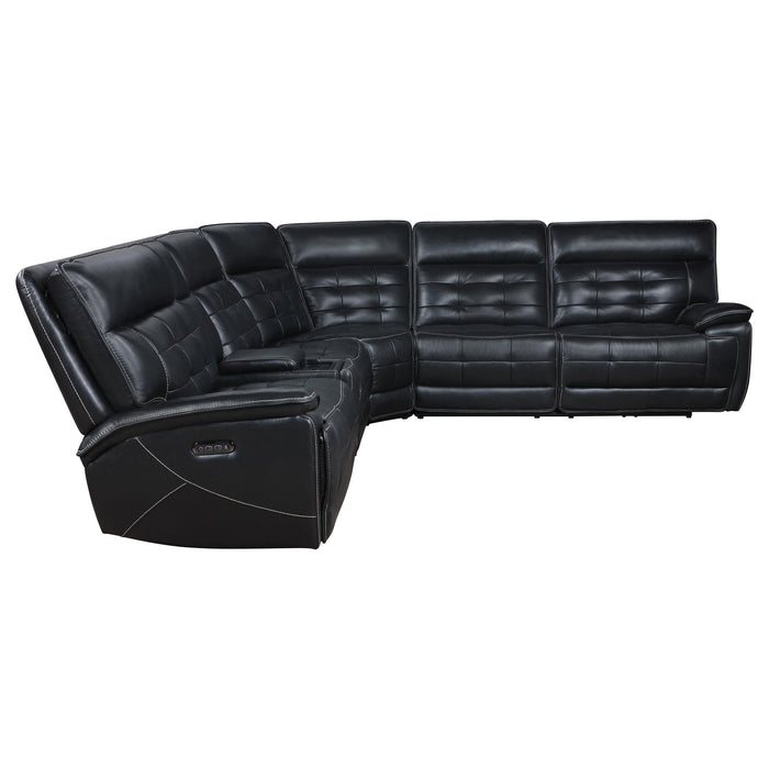 Hewitt Leather Upholstered Power Reclining Sectional Black - All Brands Furniture (NJ)