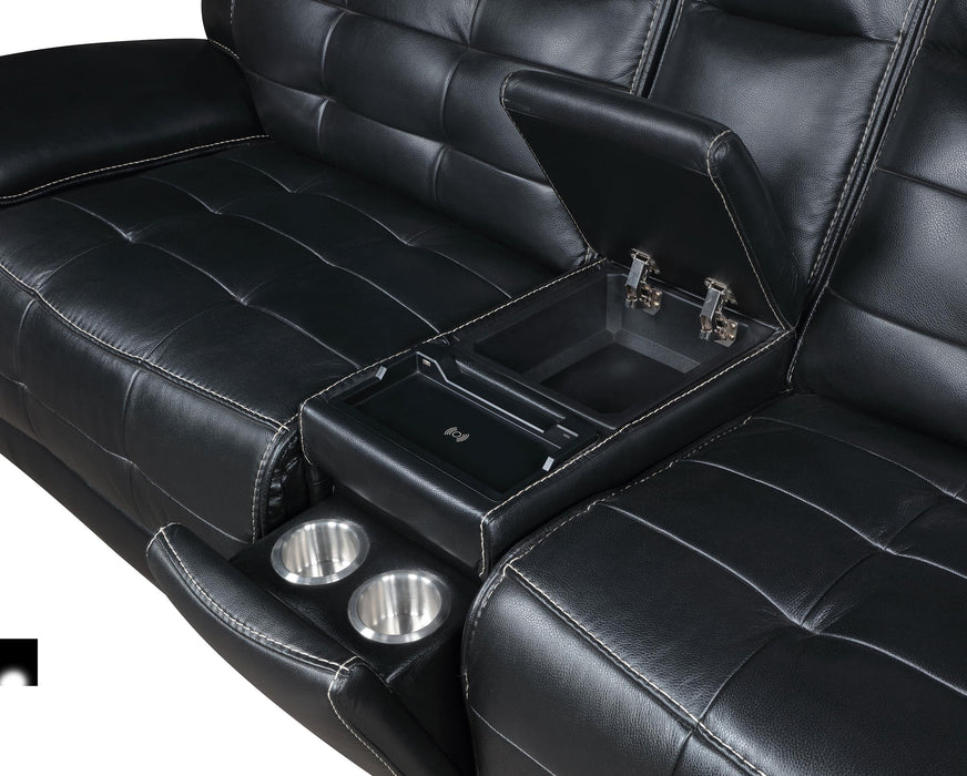 Hewitt Leather Upholstered Power Reclining Sectional Black - All Brands Furniture (NJ)