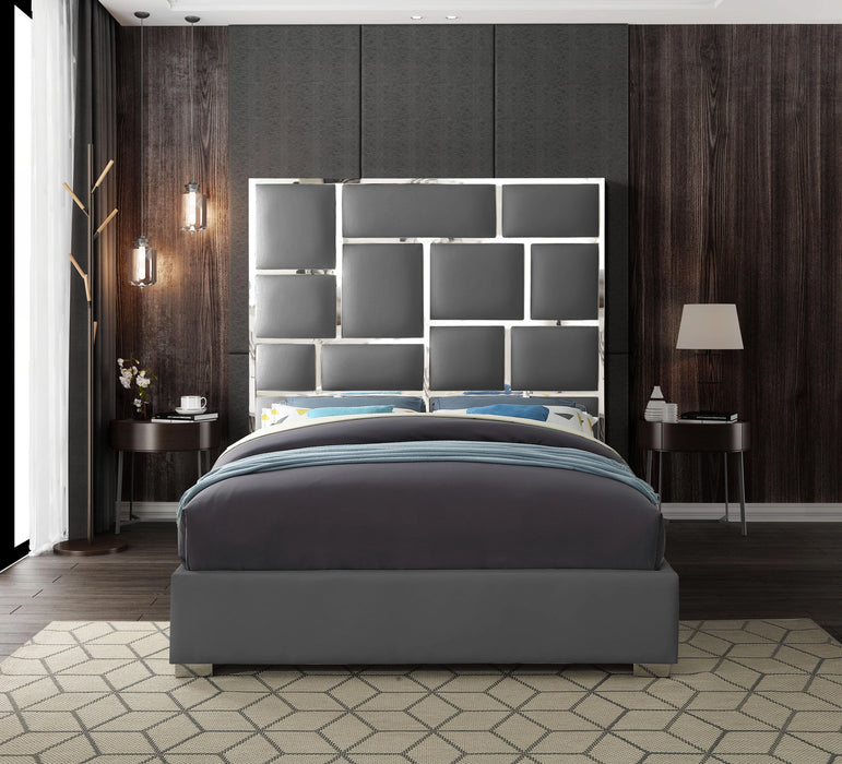 Milan Grey Faux Leather King Bed