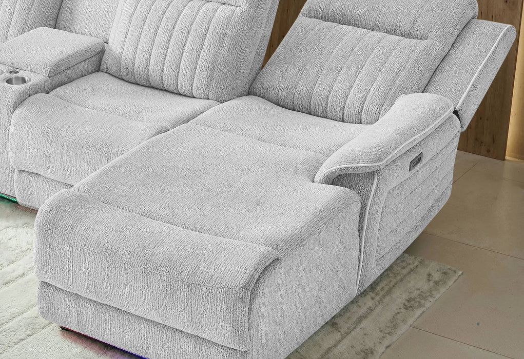 U8879 Grey 1 Power Pushback Sectional with LED and Global Ss Spkr