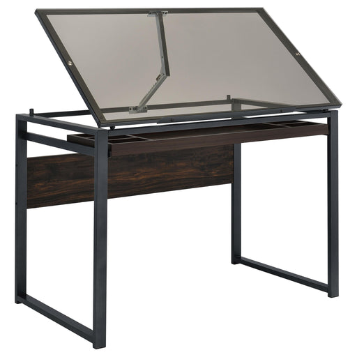 Pantano Glass Top Drafting Desk Dark Gunmetal and Chestnut image
