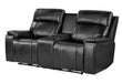 U8880 Black Leather Power Console Reclining Loveseat with Cooler