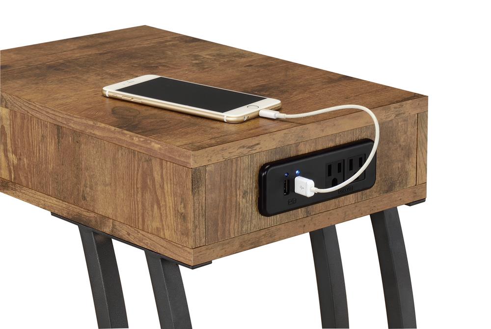 Troy Accent Table with Power Outlet Antique Nutmeg - All Brands Furniture (NJ)