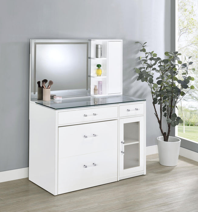 Flora 2-drawer Vanity Set with LED Mirror High Gloss - All Brands Furniture (NJ)