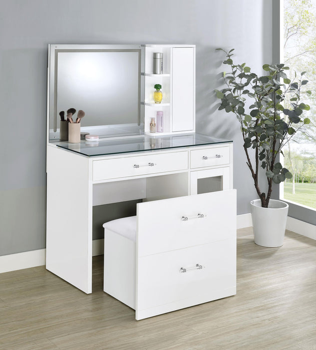 Flora 2-drawer Vanity Set with LED Mirror High Gloss - All Brands Furniture (NJ)