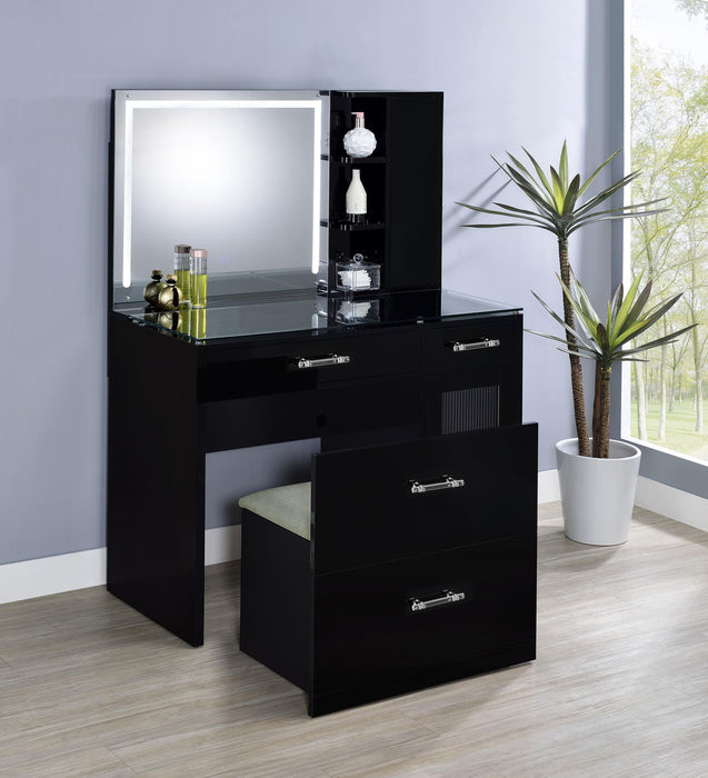 Flora 2-drawer Vanity Set with LED Mirror High Gloss - All Brands Furniture (NJ)