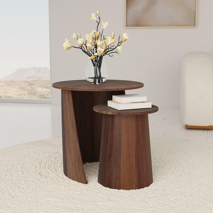 Yency 2-piece Round Mango Wood Nesting Table Set Dark Brown - All Brands Furniture (NJ)