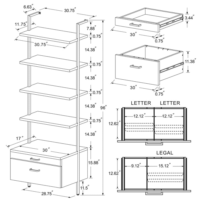 Owens 3-piece 96-inch Wall Mounted Bookshelf Set Walnut - All Brands Furniture (NJ)