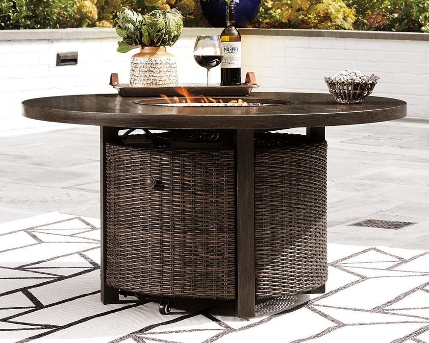 Paradise Trail Paradise Trail Fire Pit Table with 4 Nuvella Swivel Lounge Chairs - All Brands Furniture (NJ)